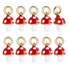 10Stückzahl Herbstliche Messing-Emaille-Pilzanhänger in Rot