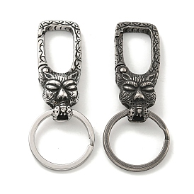 Tibetan Style 316 Surgical Stainless Steel Fittings with 304 Stainless Steel Key Ring, Leopard