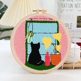 DIY Embroidery Kits, Including Printed Cotton Fabric, Embroidery Thread & Needles, Plastic Embroidery Hoops