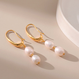 Vintage Pearl Earrings - Simple, Elegant, Long Copper 18K Gold Plated.