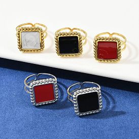 Квадратные 304 эмалевые кольца из нержавеющей стали для женщин, ионное покрытие (ip)