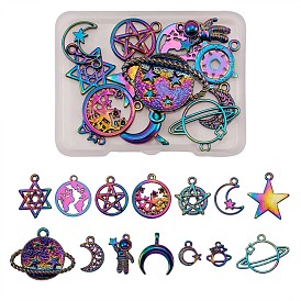 14 Pcs Space Theme 316L Surgical Stainless Steel Charms & Pendants, Mixed Shape