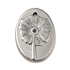 Tibetan Style 304 Stainless Steel Pendant Rhinestone Settings, Oval with Flower Pattern Charms