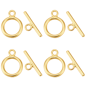925 Sterling Silver Toggle Clasps, with S925 Stamp, Round Ring & Bar, with Suede Fabric Silver Polishing Cloth