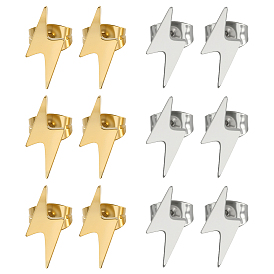 6 пары 2 цвета 304 серьги-гвоздики из нержавеющей стали, удар молнии