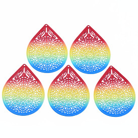 430 Stainless Steel Big Filigree Pendants, Spray Painted, Etched Metal Embellishments, Teardrop