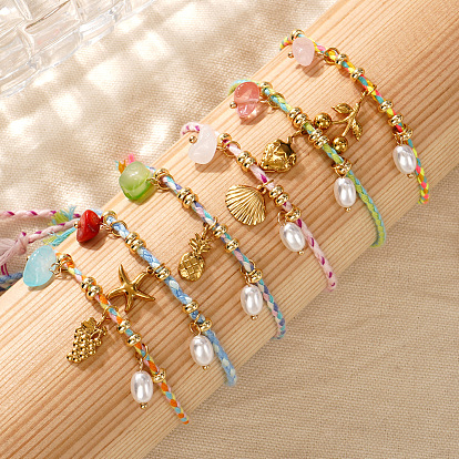 Богемный стиль 304 браслеты из нержавеющей стали с подвесками, Браслеты из нейлоновой нити плетеные для женщин