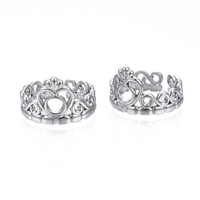 304 Stainless Steel Heart Crown Open Cuff Ring for Women