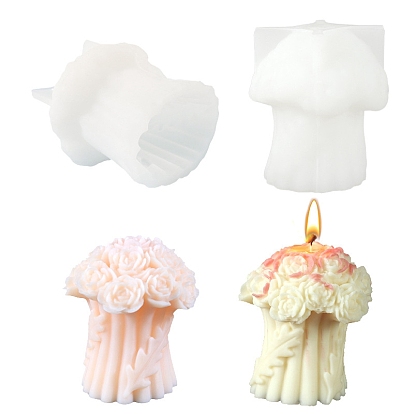 DIY Rose Bouquet Shape Candle Silicone Molds, for 3D Scented Candle Making