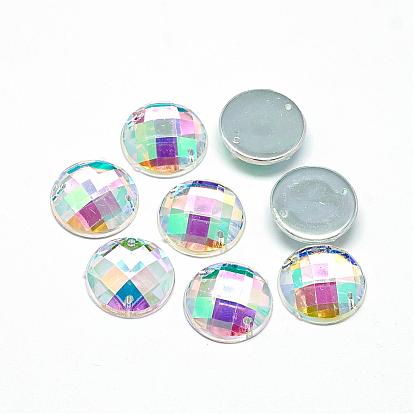 Sew on Rhinestone, Transparent Acrylic Rhinestone, Two Holes, Garments Accessories, AB Color Plated, Faceted, Half Round/Dome