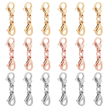18Pcs 3 Colors 304 Stainless Steel Lobster Claw Clasps