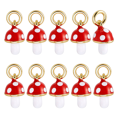 10Stückzahl Herbstliche Messing-Emaille-Pilzanhänger in Rot