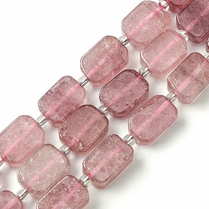 Natural Strawberry Quartz Beads Strands, with Seed Beads, Rectangle