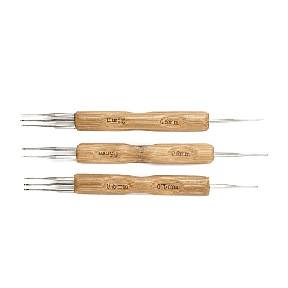 3шт 3 стили железные крючки для вязания, с бамбуковыми ручками