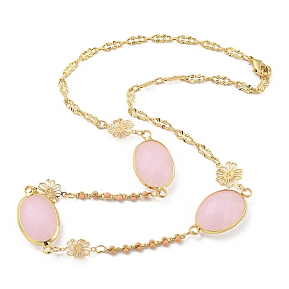 Faceted Oval Glass Beads Bib Necklaces, Brass Chain Neckalces