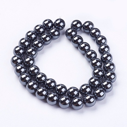 Non-magnétiques perles d'hématite synthétique brins, AA grade, ronde, noir