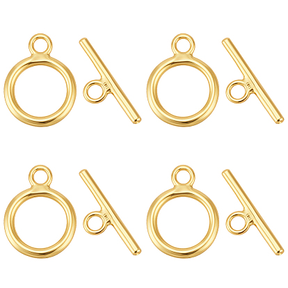925 Sterling Silver Toggle Clasps, with S925 Stamp, Round Ring & Bar, with Suede Fabric Silver Polishing Cloth