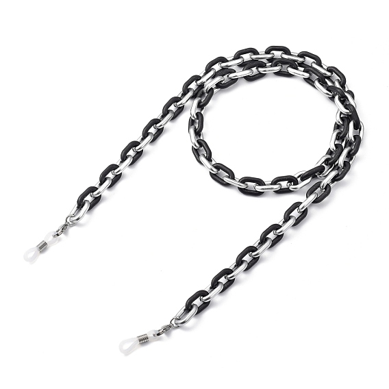 Eyeglasses Chains, Neck Strap for Eyeglasses, with Spray Painted CCB Plastic Cable Chains, 304 Stainless Steel Lobster Claw Clasps and Rubber Loop Ends