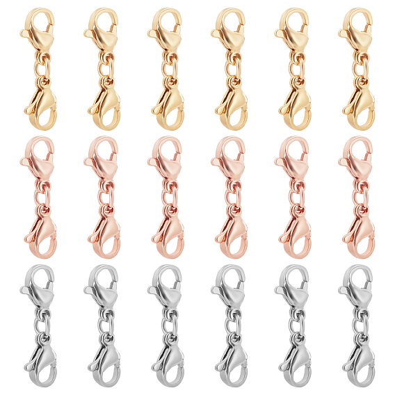 18Pcs 3 Colors 304 Stainless Steel Lobster Claw Clasps
