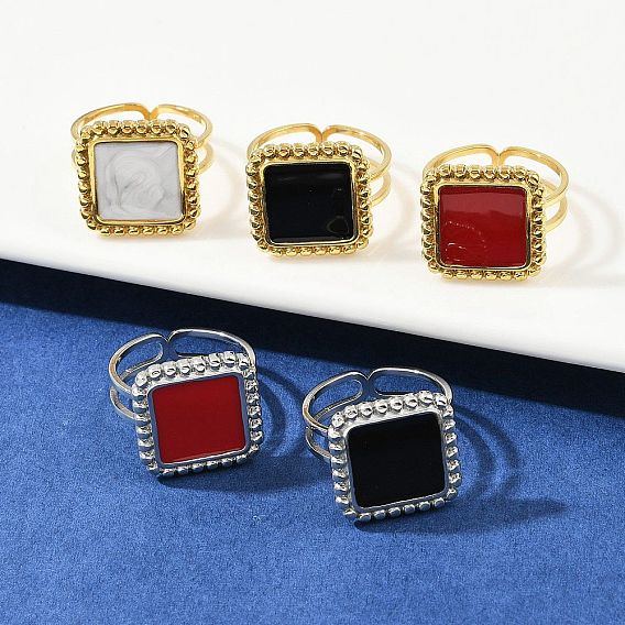 Квадратные 304 эмалевые кольца из нержавеющей стали для женщин, ионное покрытие (ip)