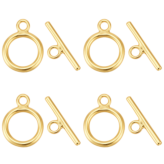 925 Sterling Silver Toggle Clasps, with S925 Stamp, Round Ring & Bar, with Suede Fabric Silver Polishing Cloth