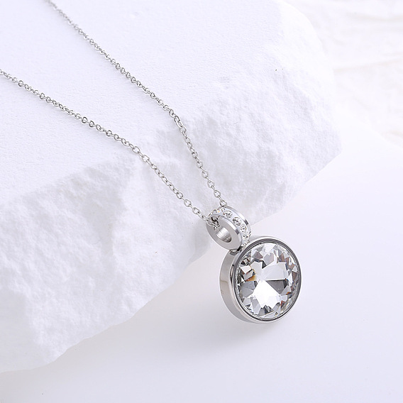 Нержавеющая сталь паве прозрачные кубические цирконии плоские круглые подвески ожерелья для унисекс