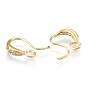 Brass Earring Hooks, Real 18K Gold Plated, with Cubic Zirconia and Horizontal Loop, Clear