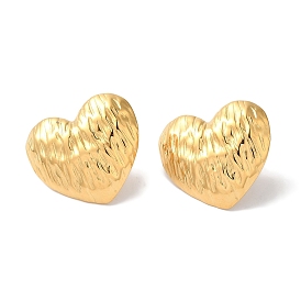 Textured Heart Ion Plating(IP) 304 Stainless Steel Stud Earrings for Women