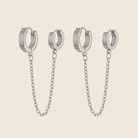 304 Серьги-кольца из нержавеющей стали с двойным креплением, цепочка-оберег