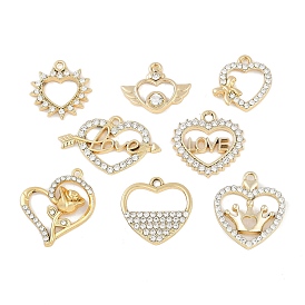 UV Plating Alloy Pendants, with Rhinestone,  Lead Free & Cadmium Free, Heart