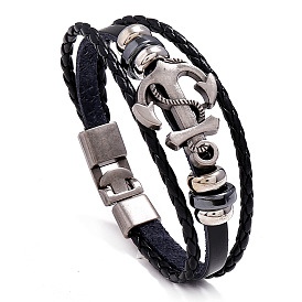 Bracelet minimaliste en cuir d’ancre tressé multicouche - bracelet unisexe à la mode