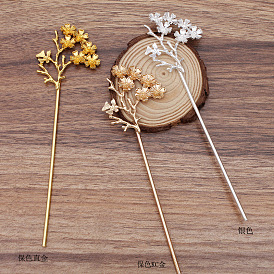 Iron Hair Stick Findings, with Alloy Rhinestone Setting, Flower