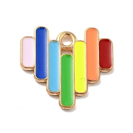 Rainbow Color Alloy Enamel Pendants, Heart Charms, Light Gold