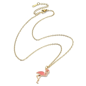 Alloy Enamel Flamingo Pendant Necklace with 304 Stainless Steel Chains
