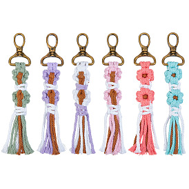 6 шт 6 цвета хлопковый шнур вязаный цветок кисточка подвеска украшение, с поворотными застежками сплава, античная бронза