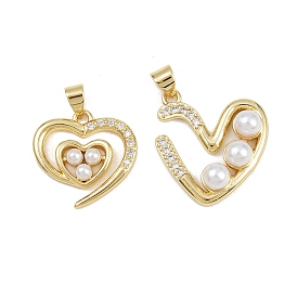 Латунные микро проложить кубического циркония подвески, сердце, с абс пластмассовой имитационной жемчужиной