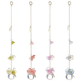 Glass & Acrylic & Lampwork Pendant Decorations, with Brass Cable Chains, Flower & Round