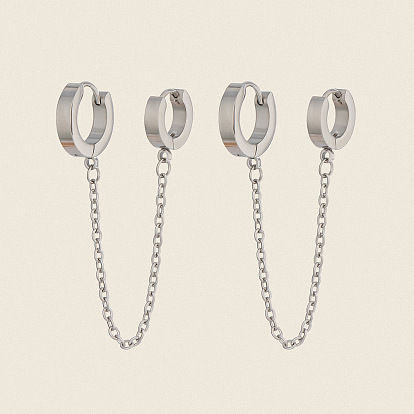 304 Серьги-кольца из нержавеющей стали с двойным креплением, цепочка-оберег