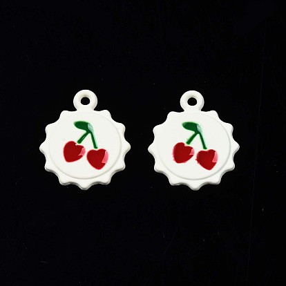Spray Painted Alloy Pendants, with Enamel, Cadmium Free & Lead Free, Sun with Cherry