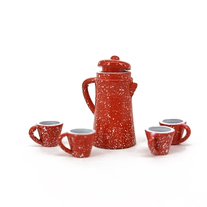 Mini Alloy Tea Set, including 1Pc Teapot, 4Pcs Teacup, for Dollhouse Accessories, Pretending Prop Decorations