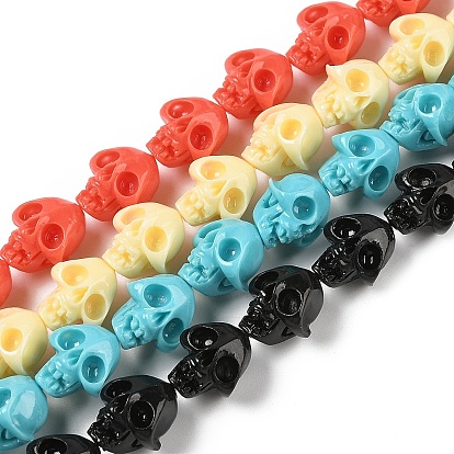 Нити резных бусин из синтетического коралла, окрашенные, череп