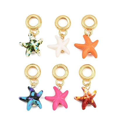 Brass Resin European Dangle Charms, Large Hole Pendants Starfish, Rack Plating, Long-Lasting Plated, Lead Free & Cadmium Free, Real 18K Gold Plated