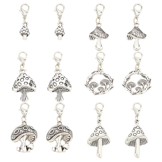 30шт 6 стили тибетский стиль сплава гриб кулон украшения, с карабин-лобстерами 