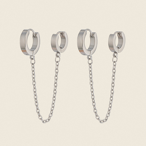 304 Серьги-кольца из нержавеющей стали с двойным креплением, цепочка-оберег