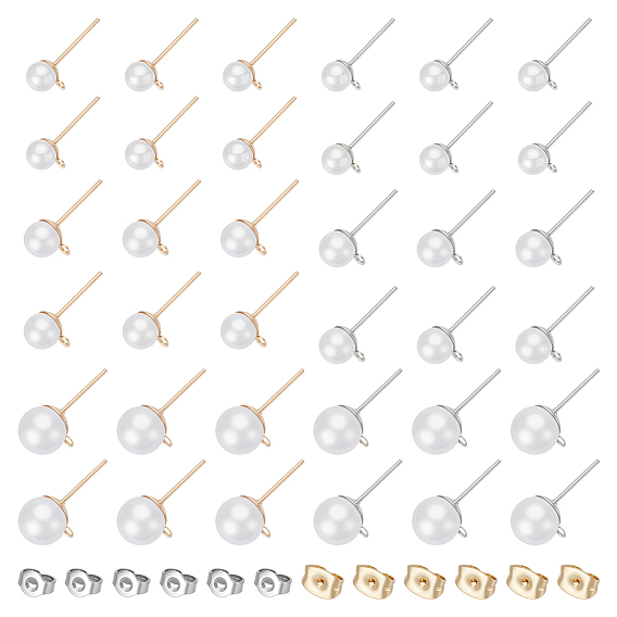 Железные серьги, с акриловыми бусинами, имитирующими жемчуг, и петлей, 304 из нержавеющей стали гайки уха