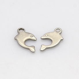 201 Stainless Steel Dolphin Charms, 12x8x1mm, Hole: 1mm