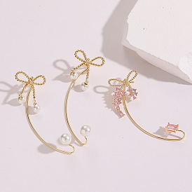 Pearl and CZ Butterfly Bow Ear Cuff Earrings - Unique High-end Jewelry Accessories for Non-pierced Ears