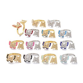 Butterfly Clear Cubic Zirconia Wide Band Ring for Girl Women, Long-lasting Plated Brass Enamel Open Cuff Ring