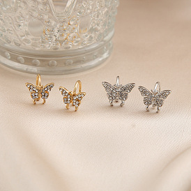 Sparkling Butterfly Ear Clips with Twist Clasp and Bow Design - Unique, Minimalist, Luxurious Jewelry