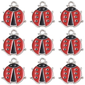 30 шт. Подвески из сплава эмали, талисман божьей коровки/божьей коровки, серебряный цвет гальваническим